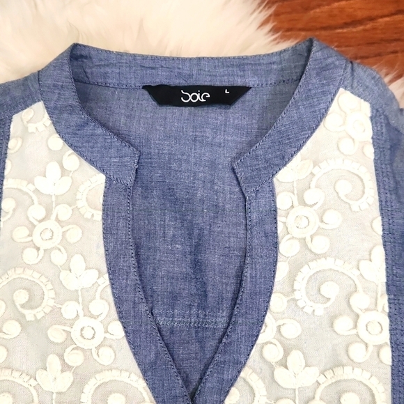 Chambray Babydoll Lace Front Dress - Picture 2 of 4